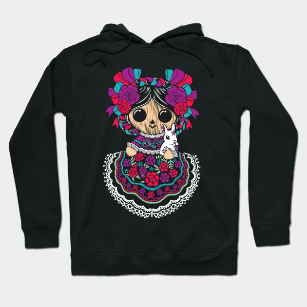 Cute Lele Mexican Doll Embroidery Effect Mex Art Hoodie by Velvet Love Design 